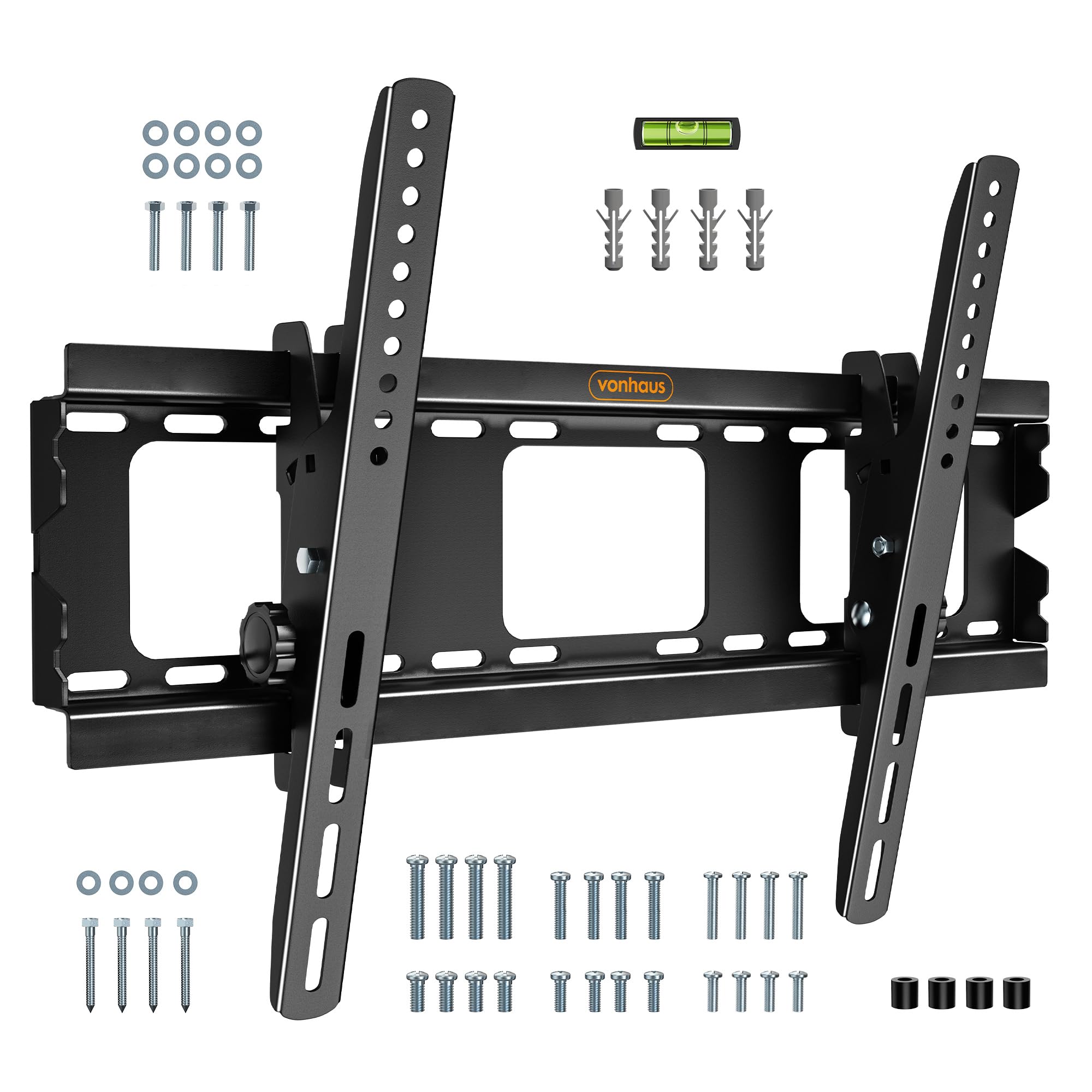 VonHaus TV Wall Bracket for 32-75" Screens, TV Bracket with Spirit Level, Flat to Wall Mount with Tilt, 75kg Capacity, Max VESA: 600x400mm