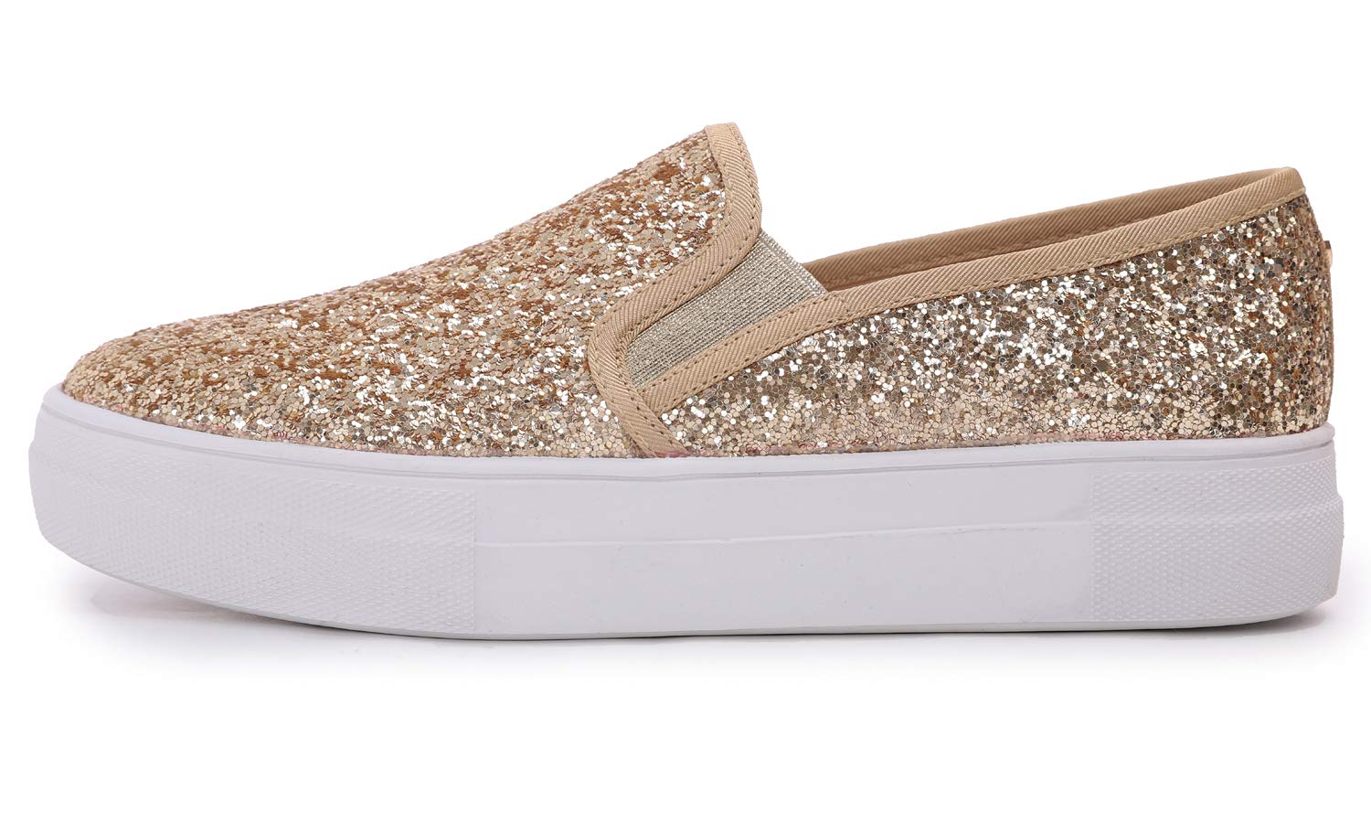 Photo 1 of FEVERSOLE Women's Fashion Slip On Sneaker Casual Platform Loafers Glitter Gold Size 6.5 M US