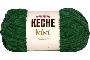 Keche Velvet Yarn for Crocheting, Soft Chenille Bulky Baby Blanket Amigurumi Yarn 100 gr (132 yds) - Green