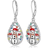 925 Sterling Silver Christmas Earrings Snowman Earrings for Women Holiday Winter Jewelry Gift for Women