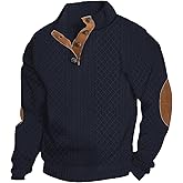 QOSOQ Men's Casual Sweatshirt Pullover Sweater Casual Long Sleeve Stand Collar Quarter Button Sweaters