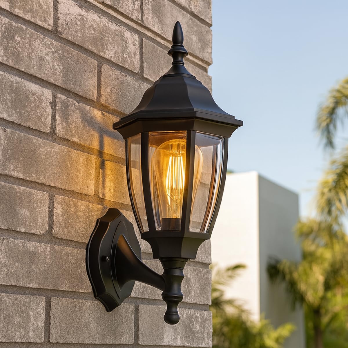 CGC Lighting Outdoor Outside Wall Light Black Coastal Weatherproof Lantern Traditional Vintage LED (Black Wall Light 2)