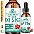 （2 Pack）D3 K2 Vitamin 10000iu, Liquid Drop Vitamin D3 With K2 (MK-7)200mcg Coconut Oil, 6X Stronger Than D3 K2 Sofegels, Magnesium Zinc for Absorption -K2 D3 Vitamin Supplement for Joint & Bone Health