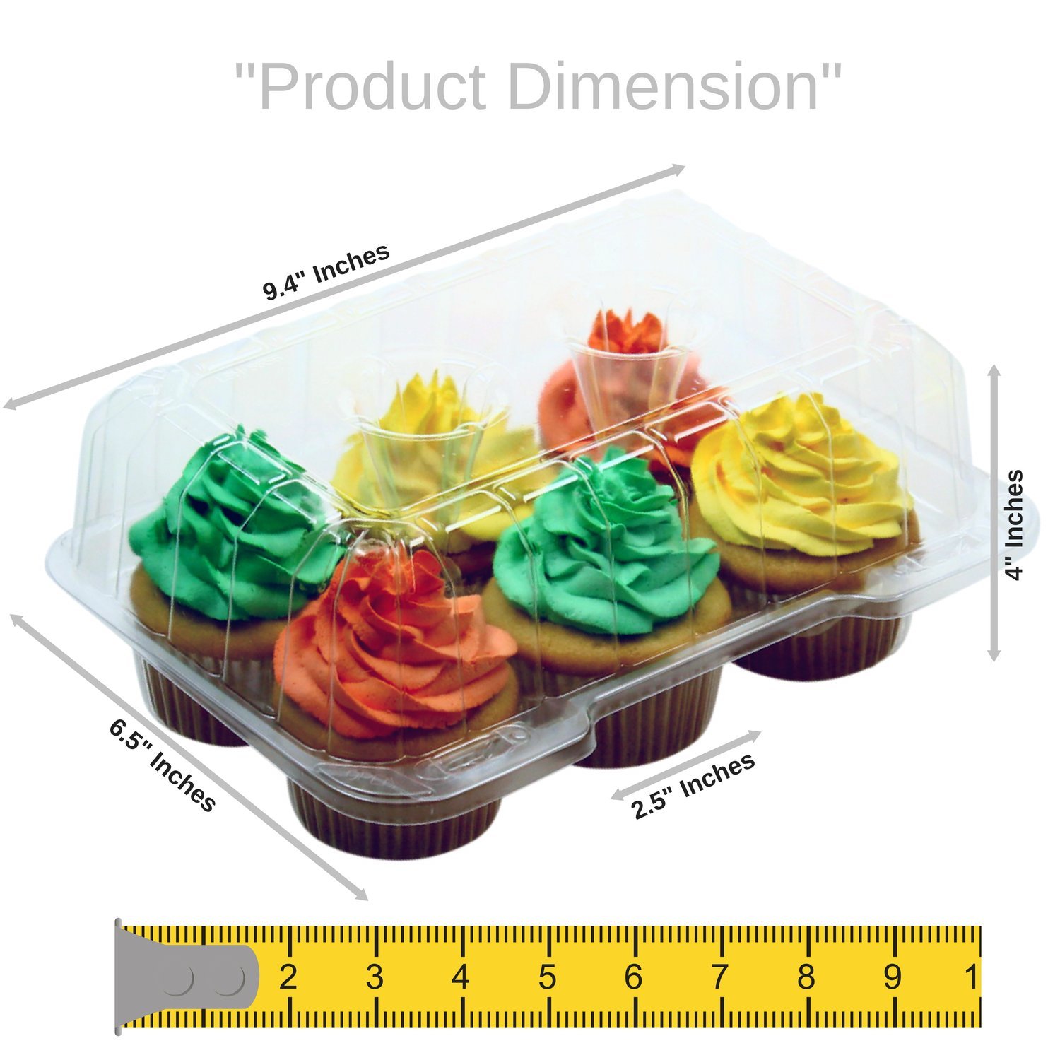 Premium Clear Cupcake Container Boxes 4" High Dome with 6 Slot