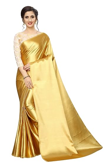 Womens Satin Saree with Unstitched Blouse Piece (Roundsatin)