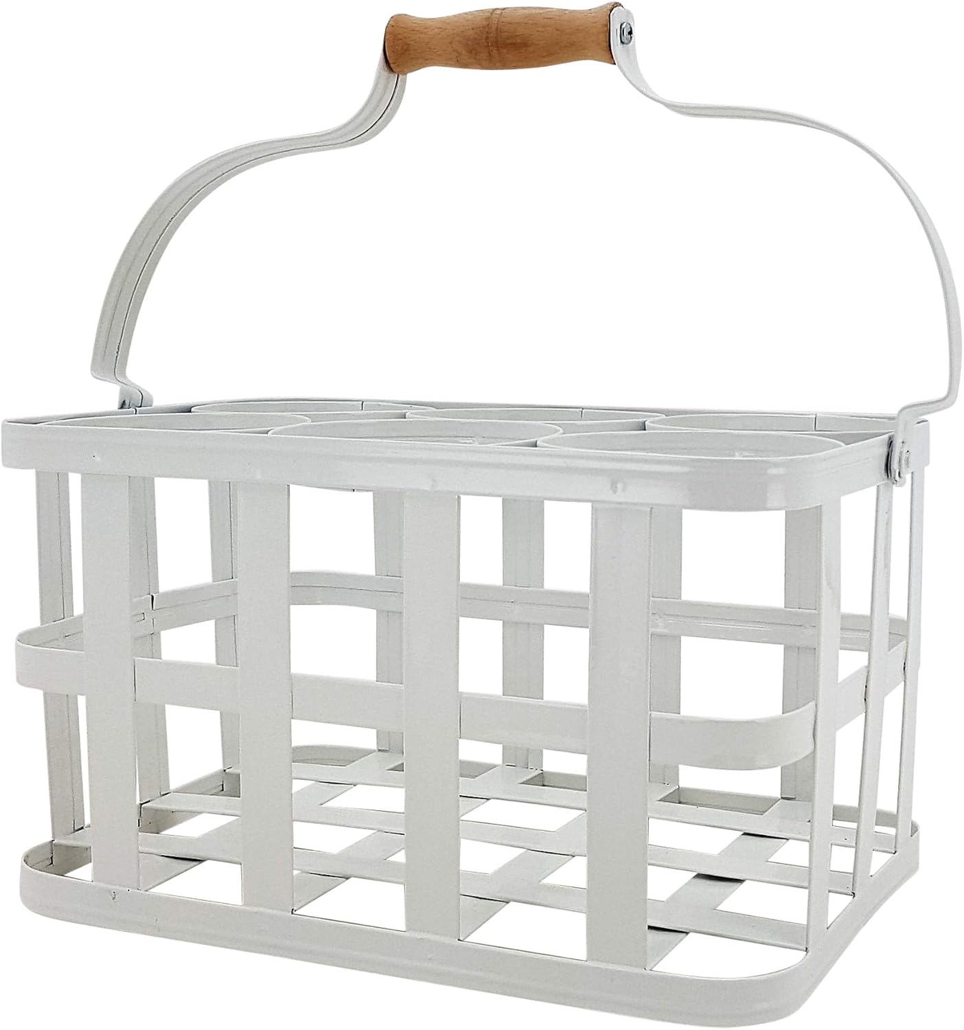 KUHEIGA Flaschenkorb Länge 32,5cm Flaschenträger Metall mit Holzgriff