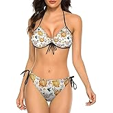 Ysidec Colorful Sharks Women Two Piece Bikini Set Halter Padded Top Tie Side Bottom Triangle Swimsuit