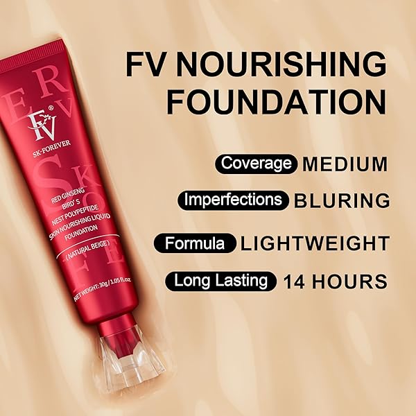 FV DEWY FOUNDATION, HYDRATING FORMULA & MEDIUM COVERAGE, WATERPROOF, LONG LASTING, LIGHTWEIGHT LIQUID FOUNDATION, IDEAL FOR DRY/COMBINATION SKIN, 30G, NOURISHING TOFFEE