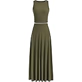 PRETTYGARDEN Women's 2 Piece Maxi Skirt Sets Casual Summer Knit Cropped Tank Top High Waisted Long Skirts Outfit