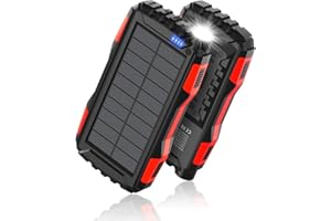 MREGB Solar Power Bank,Solar Charger,42800mAh Power Bank,Portable Charger, Built-in Super Bright Flashlight (Red)