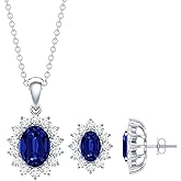 Rosec Jewels Certified 3 Carat Lab Grown Blue Sapphire Wedding Jewelry Set in Silver, Aaaa Quality - Gift For Special Occasions