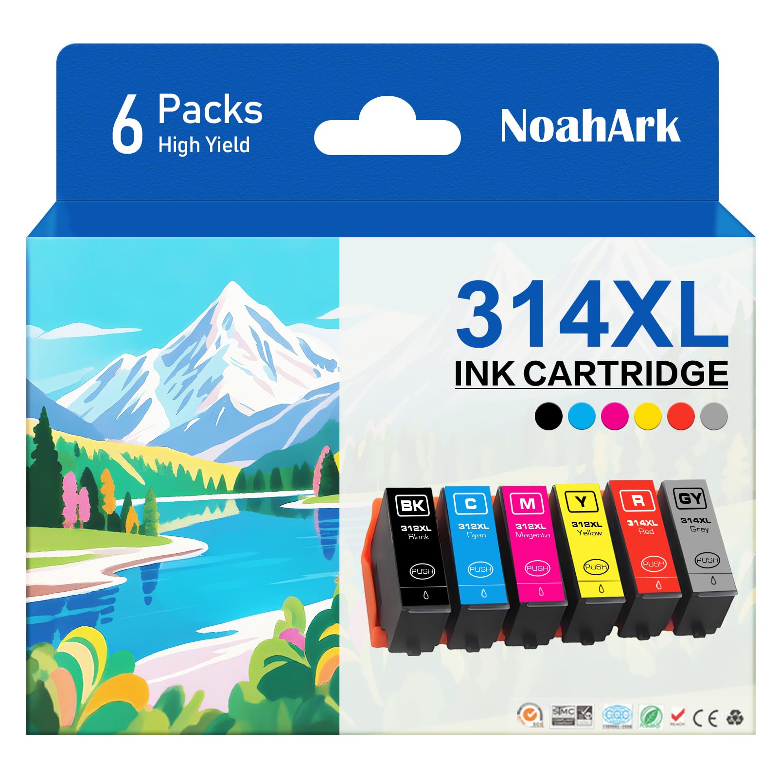 Photo 1 of NoahArk 6 Packs 312XL 314XL Compatible Ink Cartridges Replacement for 312 T312 314 T314 for Expression Photo XP-8500 XP-8600 XP-15000 Printer (Black, Cyan, Magenta, Yellow, Grey, Red, 6 Packs)