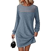 AUTOMET Womens Long Sleeve Dresses Casual Fall Sweater Dress Work Winter Fashion 2026 Crew Neck Lace Mini Dressy Sexy Clothes