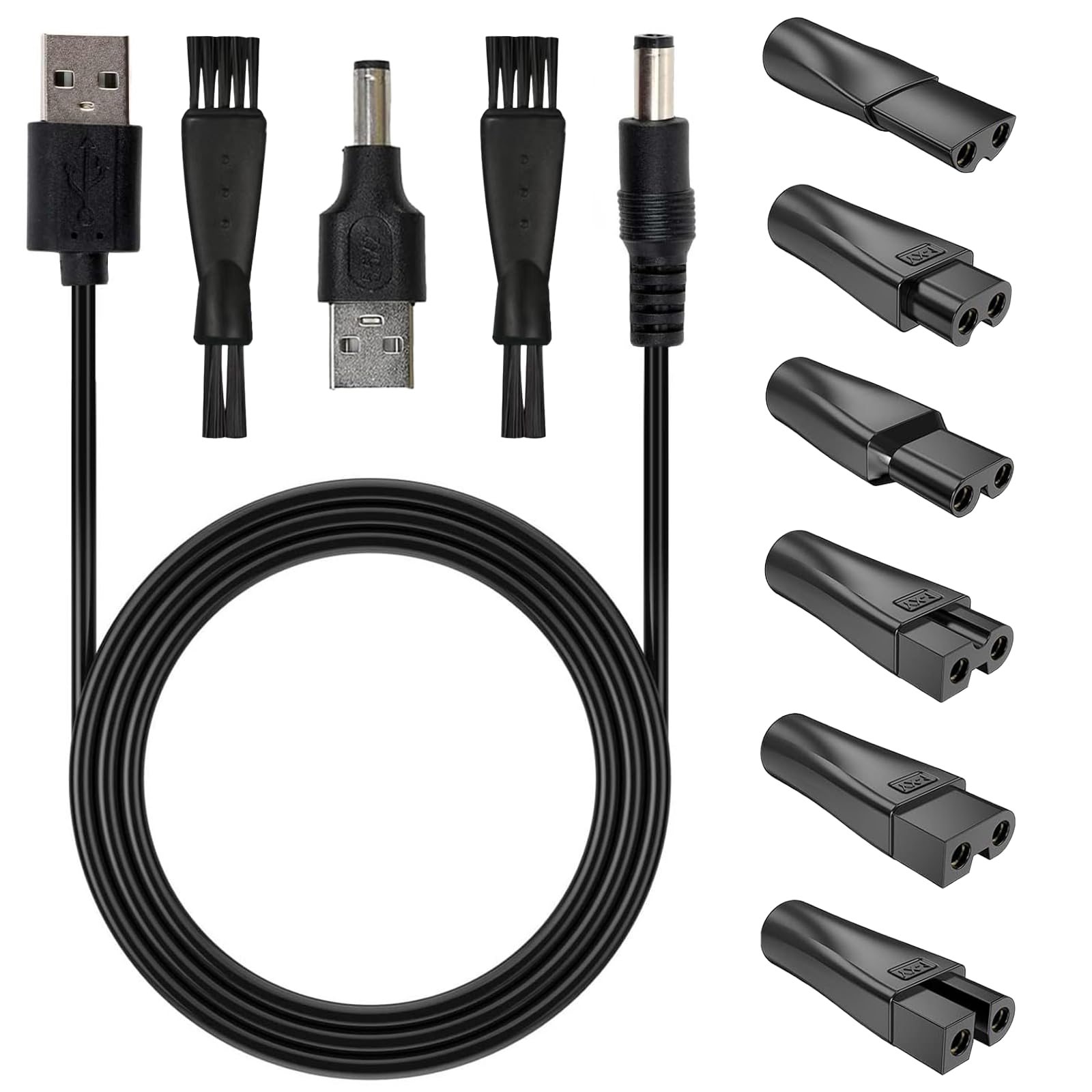 Asheyya Shaver Charger Cable with 7 PCS 5V Replacement Charger USB Adapter for Electric Shaver, Hair Clippers, Desk Lamps, Purifiers