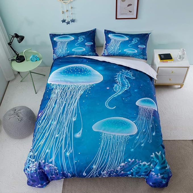 Amazon Com Rensfg Blue Ocean Jellyfish Duvet Cover Set For Boys Girl Twin Bed Set Super Soft Microfiber Popular Cartoon Film Theme Kids Bedding 3piece Including 1duvet Cover 2pillowcases Home Kitchen