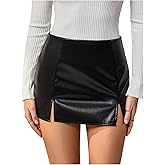 Floerns Women's Leather Mini Skirts Low Rise Split Party Club A Line Skirt