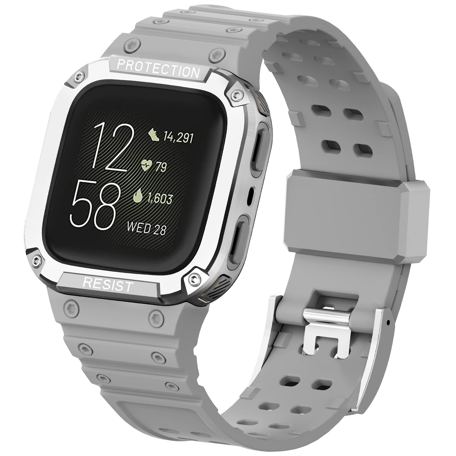 TOPsic Fitbit Versa Strap - TPU Sport Band with Bumper Case, Adjustable Wristband for Women & Men