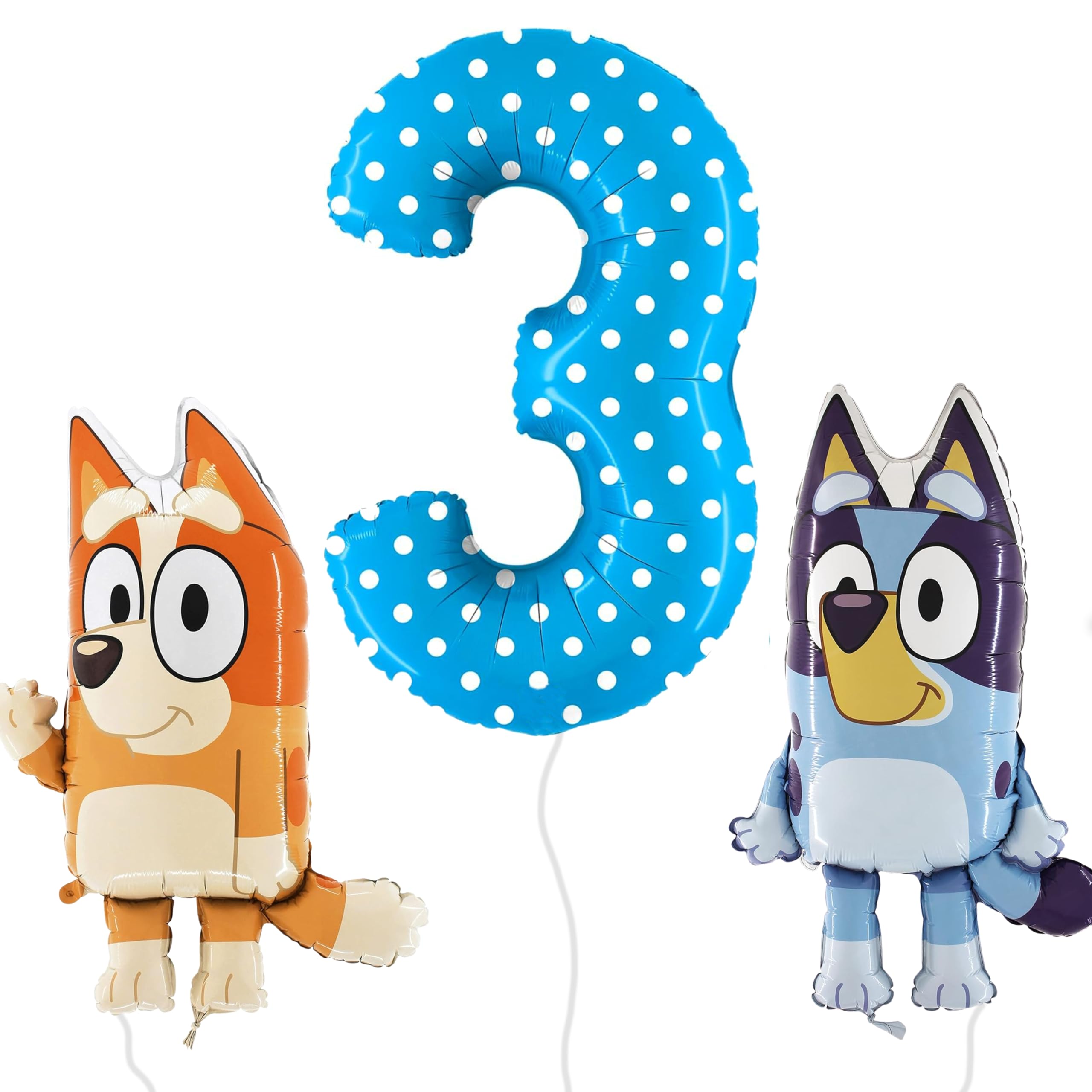 Toyland® Bluey & Bingo Foil Balloon Pack - 2 x 80cm (32") Character Balloons & 1 x 101cm (40") Spotty Number Balloon - Kids Party Decorations