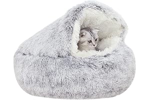 YUDANSI Cat Bed Hooded for Indoor Cats, Dog Bed with Large Covered Hood for Small Dogs Cats Puppy Kitty, Anti Anxiety Donut Cuddler, Anti Slip Plush Faux Fur Enclosed Pet Nest (Washable)(Gray-20inch)