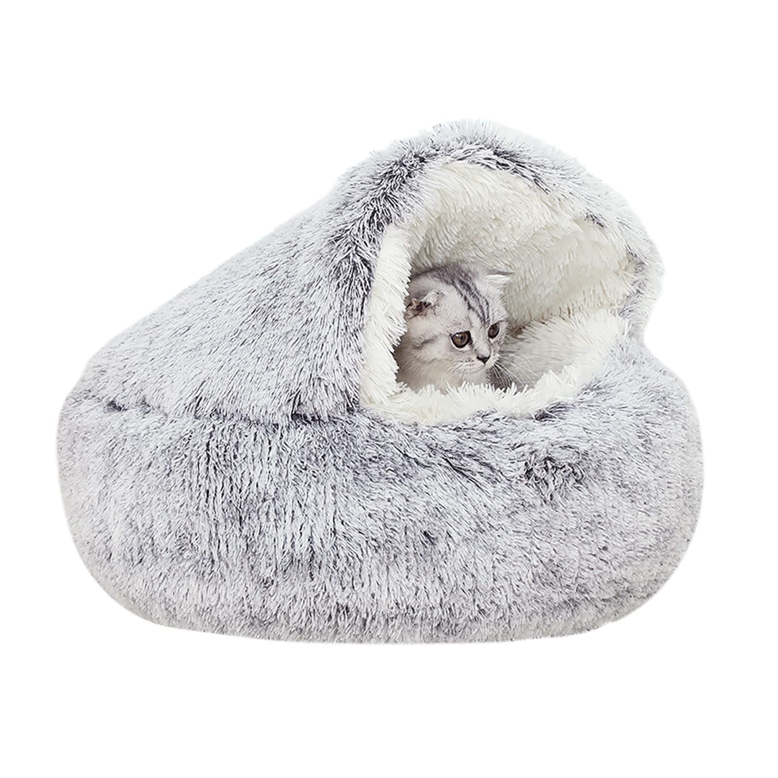 YUDANSI Cat Bed, 50cm Covered Bed for indoor outdoor Cats Calming Down, Burrowing Cat Small Dog Bed with Large Hood for Anti Anxiety, Non-Slip Plush Faux Fur Nest with Ceiling Kitten Puppy Pet Bed