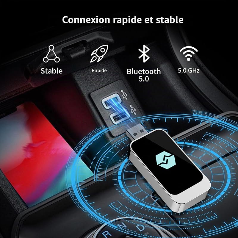Adaptateur CarPlay sans fil et Android Auto Plug and Play, Type-C et USB pour iOS 10+/Android 11 — photo 3 sur 8