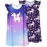 Jxstar 2-Pack Nightgown for Girls Flutter Sleeve Pajamas Cotton Sleepwear Night Dresses