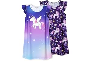 Jxstar 2-Pack Nightgown for Girls Flutter Sleeve Pajamas Cotton Sleepwear Night Dresses