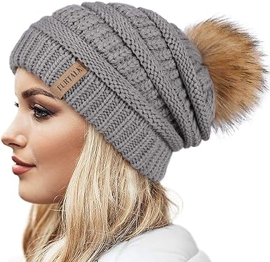 هدير تاجر التزحلق Furtalk Real Fox Fur Pom Pom Women Winter Knit Beanie Bobble Hat Cazeres Arthurimmo Com