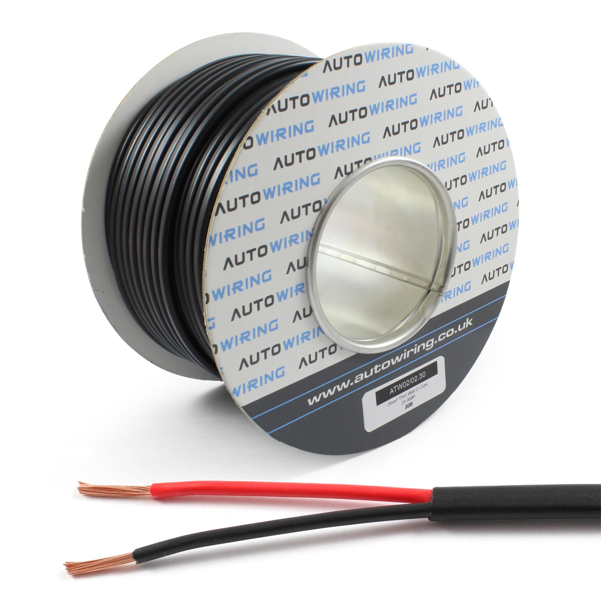 Automotive FLAT Twin 2 Core Cable 12v 24v Thin Wall Wire (25 AMP Rated 2mm²) 5/10/30/50/100 Metre (30 Metre Roll)