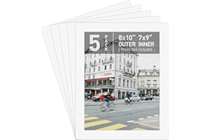 Golden State Art, Pack of 5, Pre-Cut 8x10 Picture Mats Bevel Edge 6.5x8.5 Opening for 7x9 Photos, White