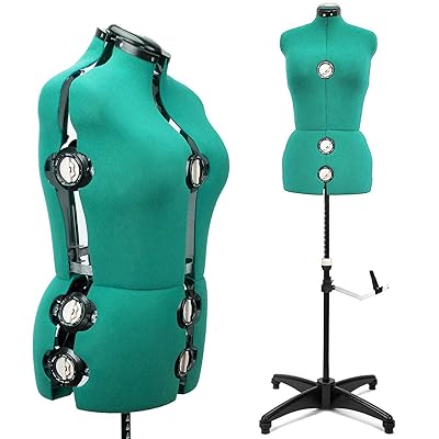 Green 13 Dials Female Fabric Adjustable Mannequin Dress Form for Sewing, Mannequin Body Torso with Tri-Pod Stand, Up to 70" Shoulder Height (Medium)