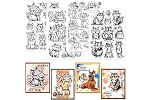 GLOBLELAND Lot de 4 feuilles de tampons transparents amusants en silicone pour la fabrication de cartes de dessin animé chat 