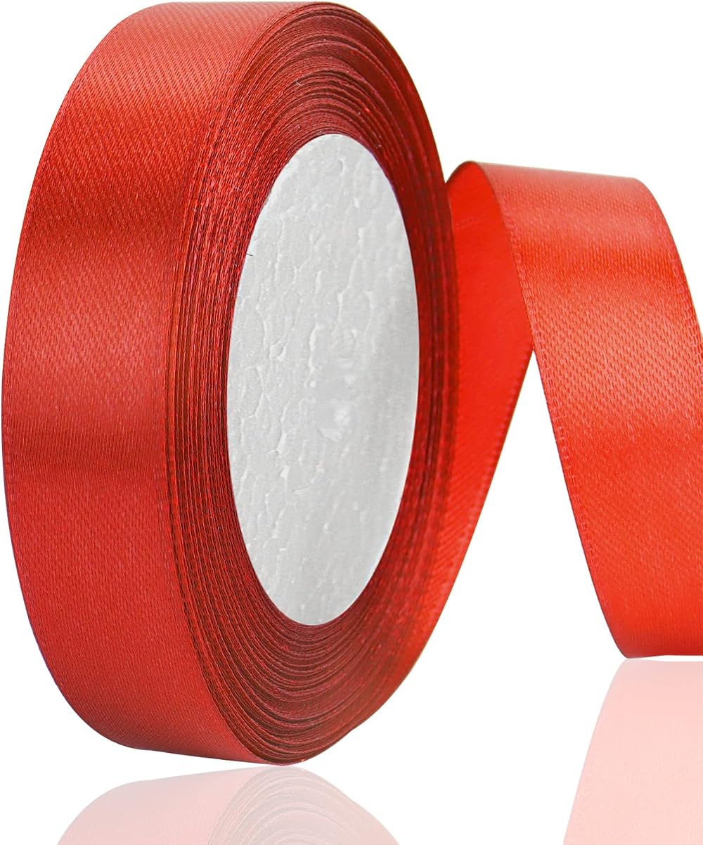 OWill Red Satin Ribbon 20mm x 22m Double Sided Polyester Gift Wrapping