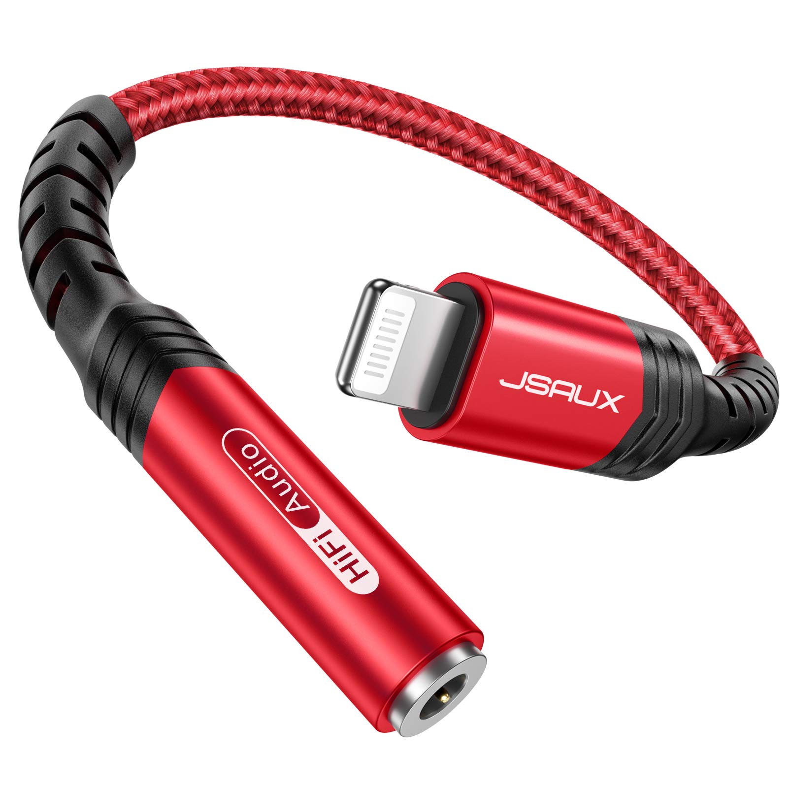 Lightning to 3.5mm Headphone Jack Adapter, JSAUX [Apple MFi Original Chip] iPhone Headphone Jack Aux Adapter Compatible with iPhone 14/14 Pro/14 Pro Max/ 13/ 12/ 11/ XR/ XS/ X/ 8/ 7, iPad iPod-Red