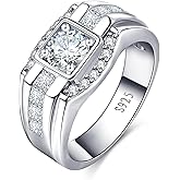 LOIPURI Mens Moissanite Wedding Ring, 0.8CT Round Cut D Color VVS1, 925 Sterling Silver Promise Band, 14K Gold Plated, Engagement & Anniversary Jewelry Gift for Him
