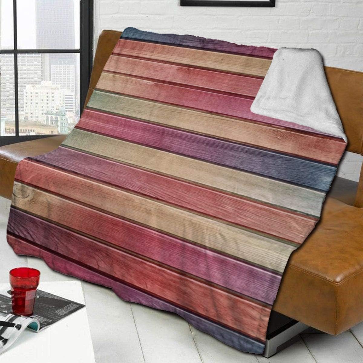 Carwayii Gradient Color Wood Sherpa Fleece Blanket Comfy