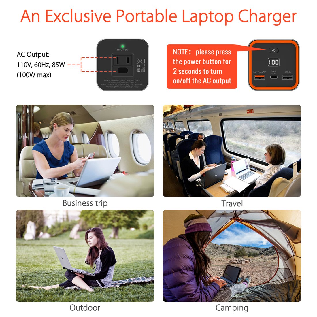 AC Outlet Portable Laptop Charger Power Outdoors(TSAApproved), Jackery