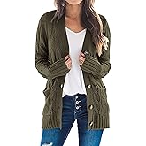 PRETTYGARDEN Women's Open Front Cardigan Sweaters Fall Fashion Button Down Cable Knit Chunky Winter Clothing Outerwear Coats