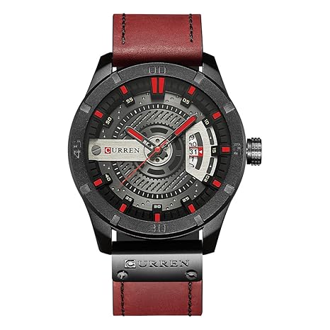 Curren Herren Quarzuhr mit Zifferblatt Analog Display,Casual Militär Sport Wasserdichte Armbanduhren, mit Datum,3 dekorativen
