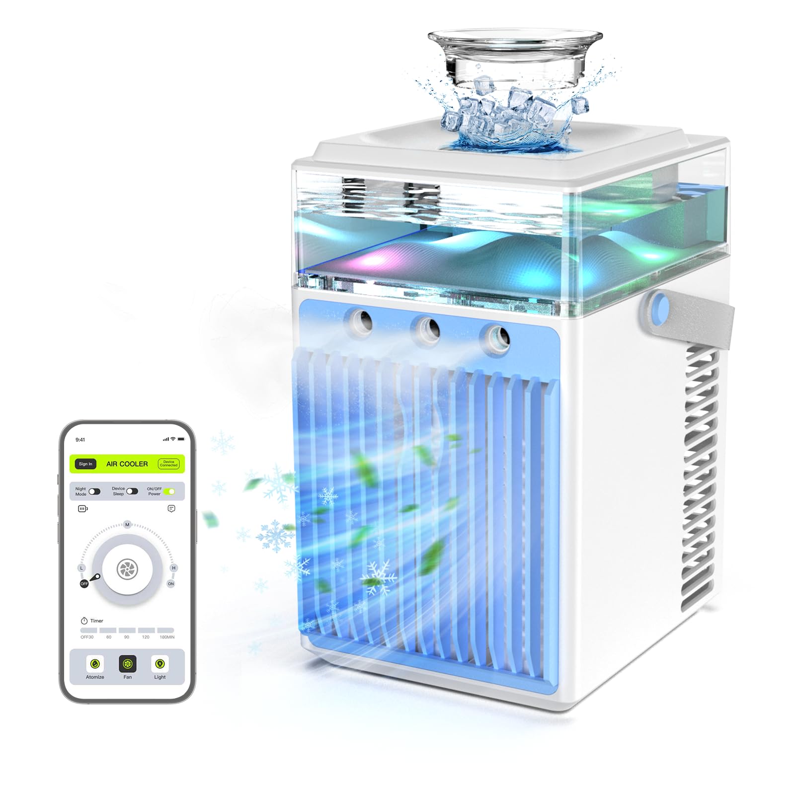 Portable Air Conditioners, 4 in 1 Rechargeable Mini Air Conditioner Evaporative Personal Cooler Humidifier with App Control, 800ML Mini AC Desktop Cooling Fan for Office Tent Bedroom