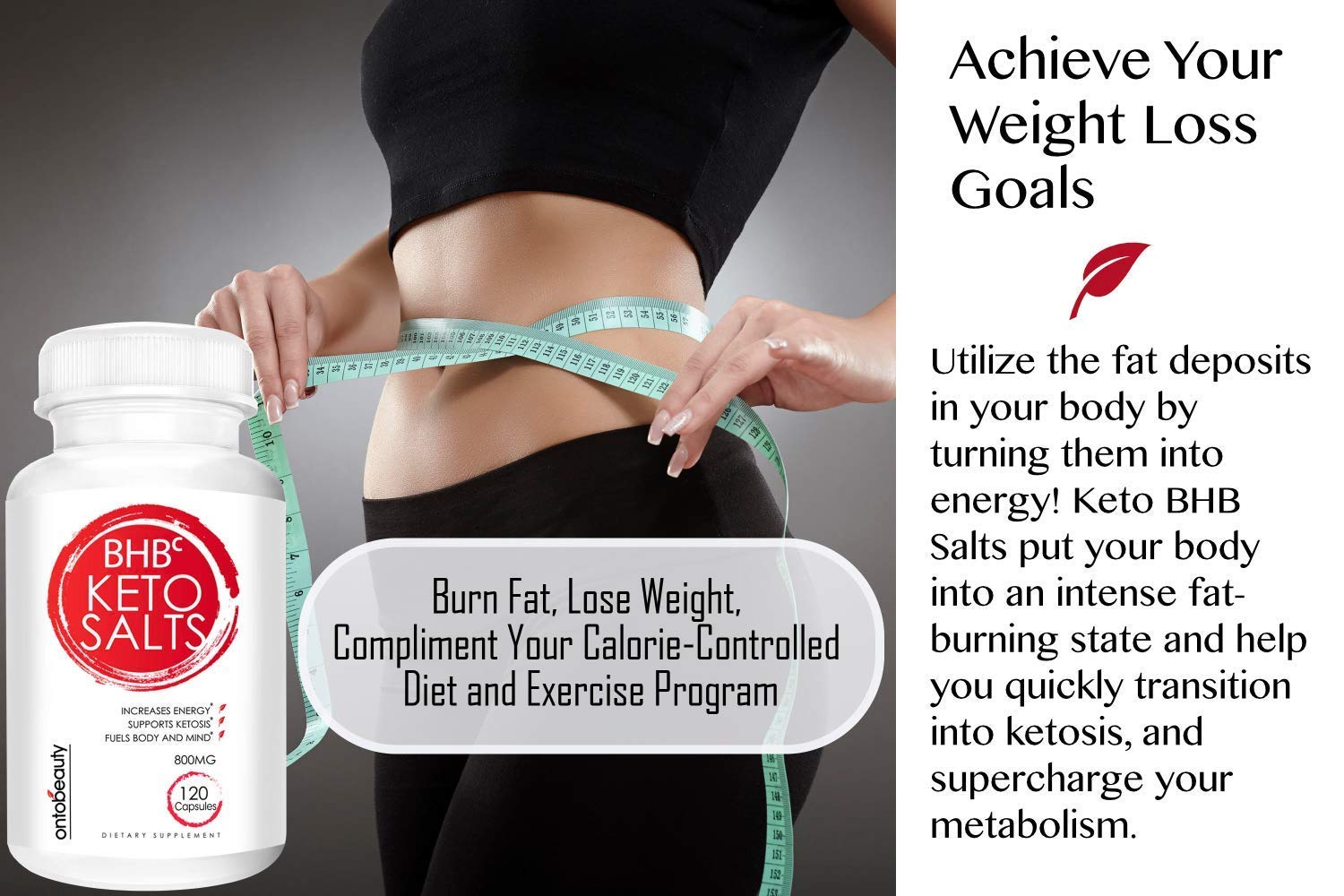 Keto BHB Salts, Exogenous Ketones for Ketosis Support and Weight Loss, Beta-Hydroxybutyrate, Boosts Energy, Improves Focus, Effectively Manages Fat, 120 Capsules, 60 Servings, 2-Month Supply