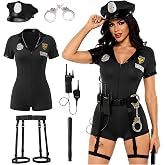 Spooktacular Creations 6 Pcs Women Police Costume, Halloween Cop Costume Women for Adult Halloween Cosplay Party Events