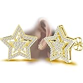 Star Earrings for Women Sterling Silver - Hypoallergenic Cubic Zirconia Earrings Hollow 2 Star Post Cartilage Stud Earrings Dainty Trendy Gifts Stuff for Men Her