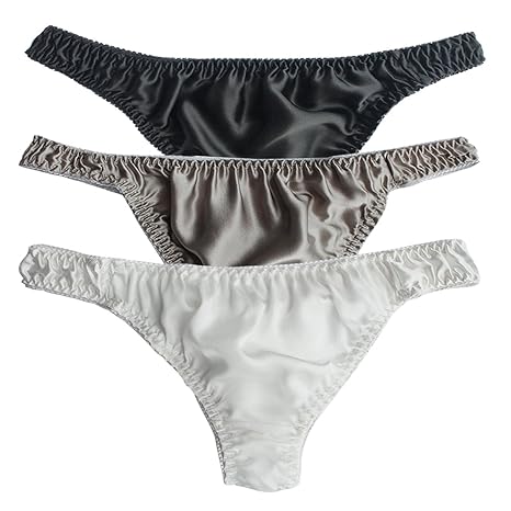 Lsharon Sexy Herren-Seidenunterwäsche, 100 % Maulbeerseide, G-String, Stringtanga, 3-in-1-Packung