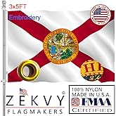ZEKVY Embroidery Florida Flag 3x5 Outdoor Made in USA - Double Sided Heavy Duty Vivid Color Florida State Flags Banners with 2 Brass Grommet