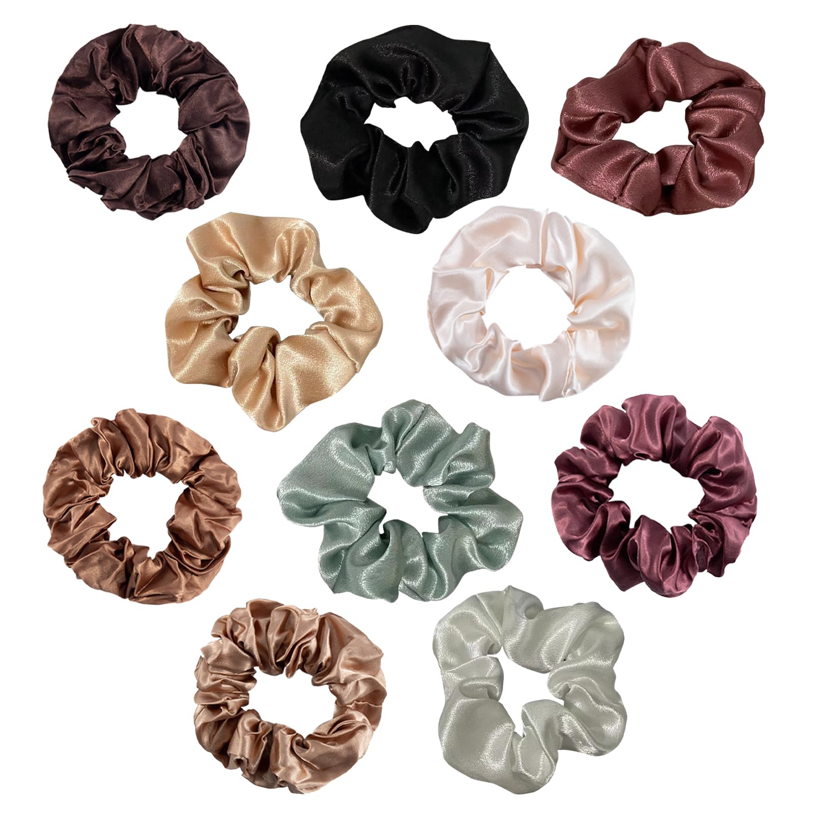 SSKHE 10PCS Hair Scrunchies Satin Scrunchies,Soft Hair Ties,Ponytail Holder Hair Accessories,Elastic Hair Bands,Premium Satin Softer Silk,Bobbles Hair Bands,atin scrunchies for Thick Thin Curly Hair