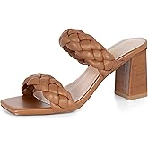 Athlefit Women's Braided Heeled Sandals Summer Square Open Toe Chunky Block Heels