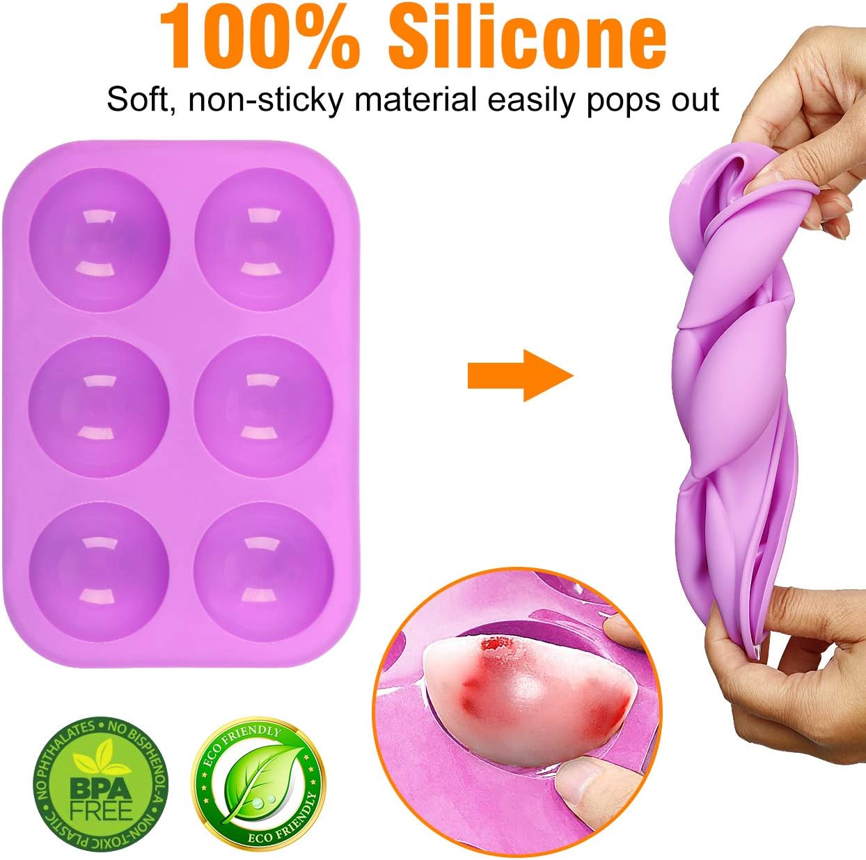 2 Packs Medium Semi Sphere Silicone Mold, Baking Mold for Making Hot Chocolate Bomb, Cake, Muffin, Jelly, Candy, Pudding, Dome Mousse, Handmade DIY Mold, 6 Holes Half Ball Sphere Silicone Cake Mold: Kitchen & Dining