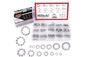 Hilitchi 400-Pcs 304 Stainless Steel External Internal Tooth Star Lock Washers Assortment Kit - Included: M2 M3 M4 M5 M6 M8 M10 M12