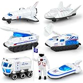Tcvents 7PCS Diecast Space Toys with Astronaut Figure for Kids 3-5 6 7 8 9 | 1:64 Scale, Rocket Ship, Explore, Space Shuttle Toys- Spaceship Rocket Toy Playset for Boys Birthday Christmas Gift